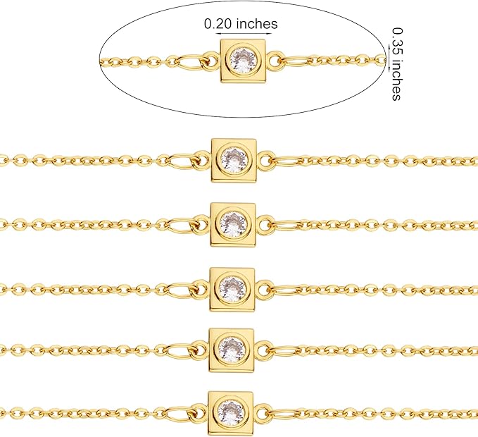 3.28 Feet 1M Brass Cubic Zirconia Square Link Chains Unwelded Brass Metal Chains with Brass Findings for Jewelry Necklace Making Crafts