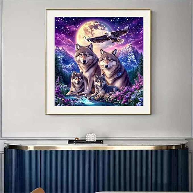 SHICERNHJ 5D Eagle Diamond Painting Kits for Adults,Animal Wolf Family Diamond Art Kits for Beginner,DIY Full Round Drill Diamond Dots with Gem Art Craft for Home Wall Decor 14 X 14inch
