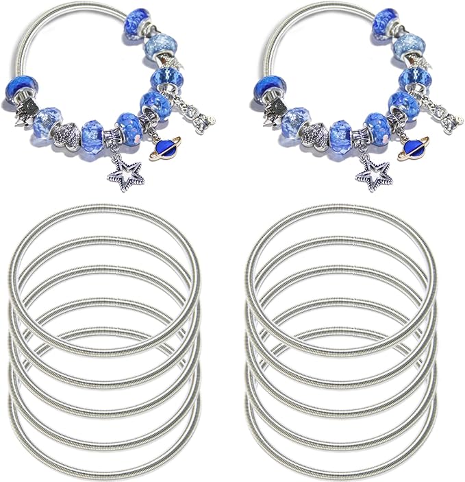 Exway 10 Pcs Expandable Charm Bangle Bracelets Sliver Charm Bracelets Adjustable Spring Bracelet Kit for Crafts DIY Women Jewelry Making