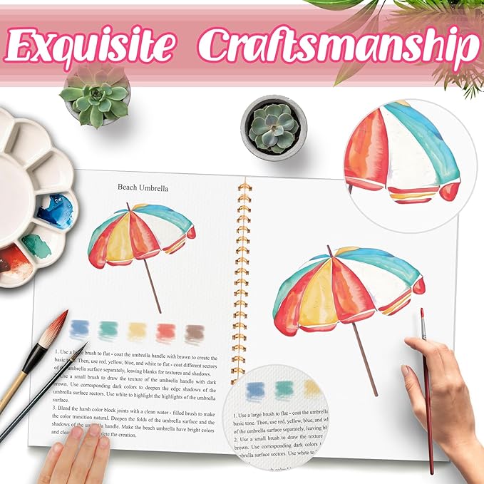 3Pcs Watercolor Workbook - Coloring Book for Beginner, Coloring Books for Adults with Step by Step,3 Essential Adult Coloring Book Themes, Exploration Gift for Adults Teens