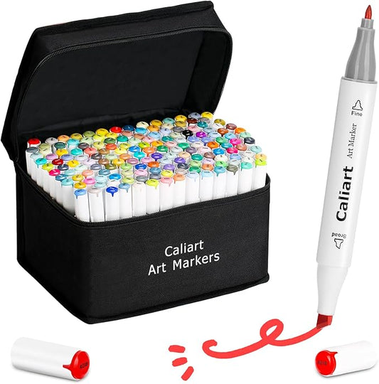 caliart markers, 168 colors dual tip art markers sketch pens permanent alcohol based, with case for adults artists drawing illustration sketching coloring
