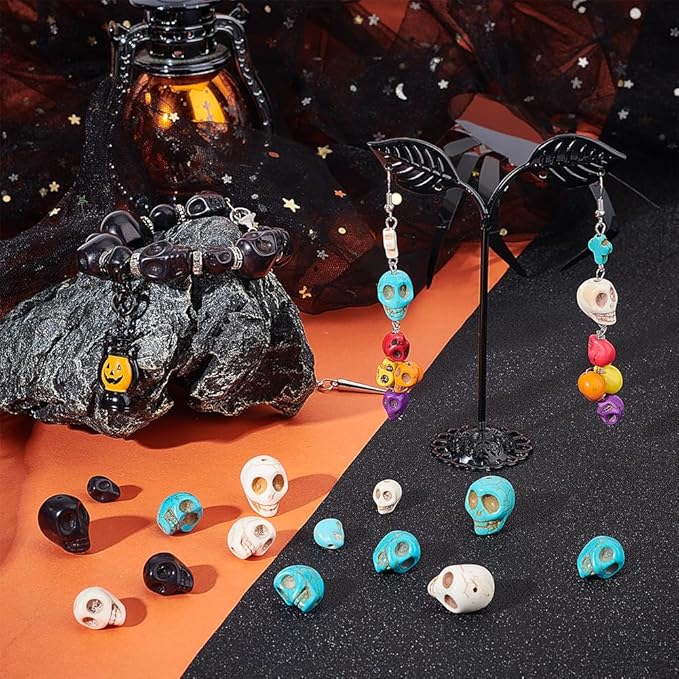 arricraft 144 Pcs 4 Sizes Skull Beads, Synthetic Turquoise Skull Head Beads Loose Spacer Beads Charm for Bracelet Necklace Jewelry DIY Craft Making Halloween Decoration