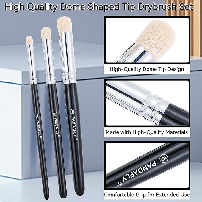 PANDAFLY Drybrush Set - 3 Sizes Hobby Detail Paint Brush Set, Acrylic Paint Brushes for Tabletop, Citadel, Scale Model, Watercolor Oil Painting