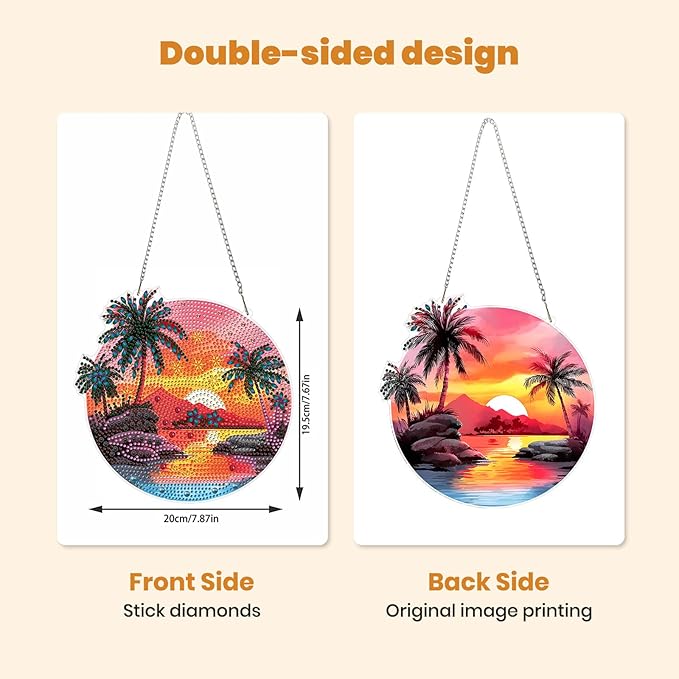 MXJSUA Sunrise Scenery Diamond Art Hanging Kits for Adults Beginners, DIY Acrylic Special Shaped Crystal Diamond Gem Art Pendant Drills Painting Ornament for Home Wall Decor and Gift