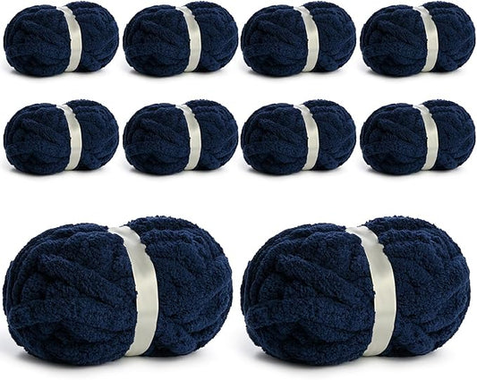 10 Pack Jumbo Chenille Yarn for Crocheting, #10 Super Bulky Baby Soft Yarn for Hand Knitting, 220 yds /70.5 oz Fluffy Chunky Knit Throw Blanket Yarn (Denim Blue)