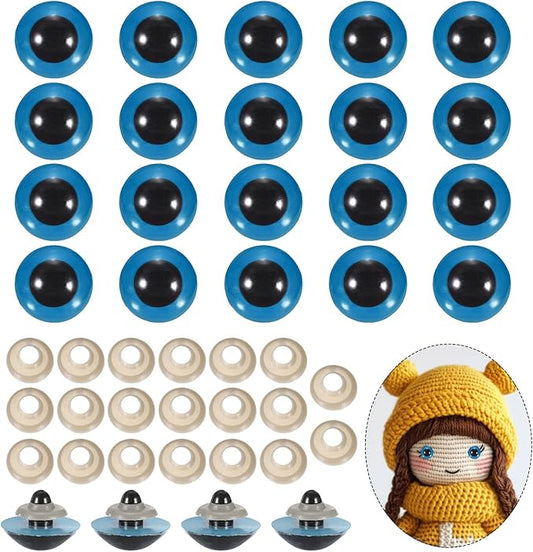 PATIKIL 26mm Safety Eyes, 20Pcs Realistic Doll Crocheting Safety Eyes with Washers for Decor Crochet Accessories Dolls Craft Halloween, Blue