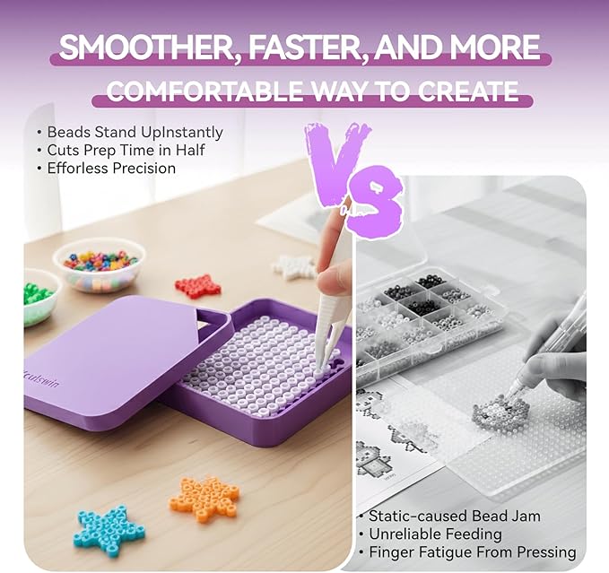 2 Pcs 5mm Fuse Beads Picking Tray Kit with Total 296 Holes, Efficient Sorting Tools with Effortless Beads Recovery, Birthday Easter Gifts for Iron Bead Enthusiasts (Pink and Purple)