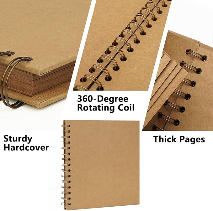 8X8 Inch DIY Scrapbook Photo Album, Kraft Blank Paper Scrap Book 40 Pages Memory Book for Wedding Family, Kraft Color