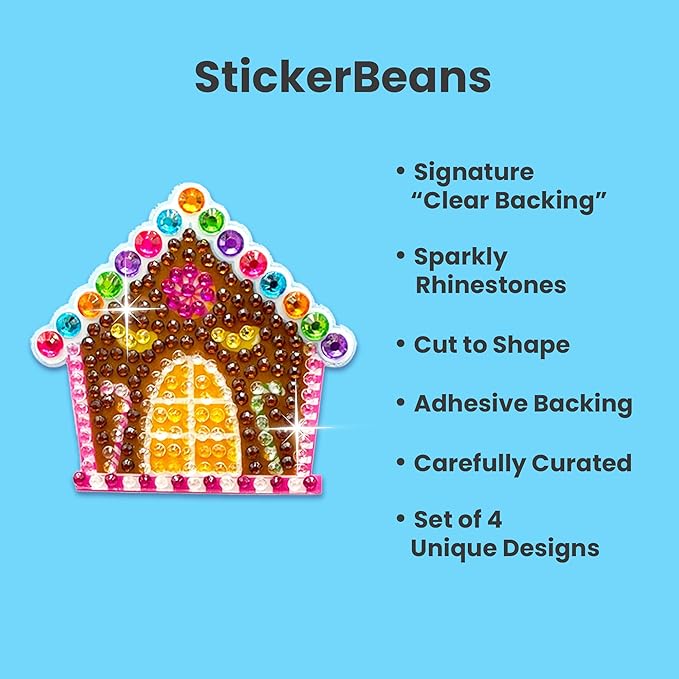 stickerbeans® rhinestone stickers - holiday set 4-pack, 2” x 2” each, unique sparkly cut-to-shape for collecting, trading, decorating laptops, phone cases, scrapbooks, for kids, teens, & adults