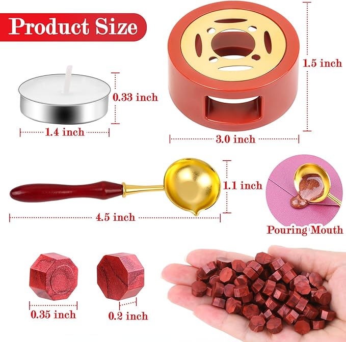 Red Wax for Letters Stamp Seals, Paxcoo 312pcs Stamp Wax Kit with Red Wax Seal Beads, Wax Seal Warmer, Wax Spoon and Tealight Candles for Wax Envelopes Mail and Wedding Invitations