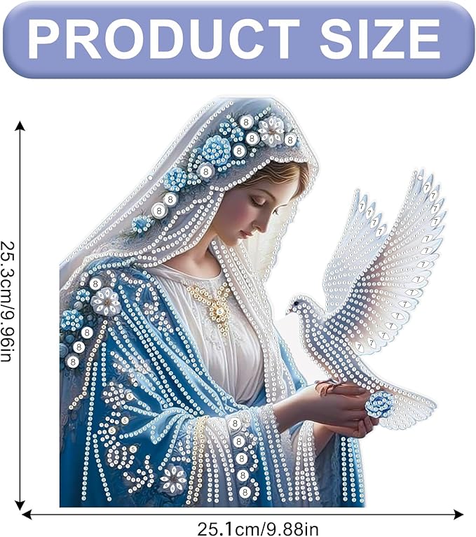 AiYuanzsh Diamond Art Hanging Kit Virgin Mary with Dove, Religious Special Shaped Diamond Painting Suncatcher Ornament for Adults DIY Spiritual Wall Window Pendant Decor