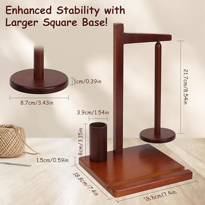 YIK TUNG Wooden Yarn Holder and Spinner for Crochet and Knitting,Magnetic Yarn Holder Rack Stand with 360° Rotation,Phone Stand,Crochet Hook Storage,Ideal Gift for Knitting Lovers,Women,Mom,Grandma