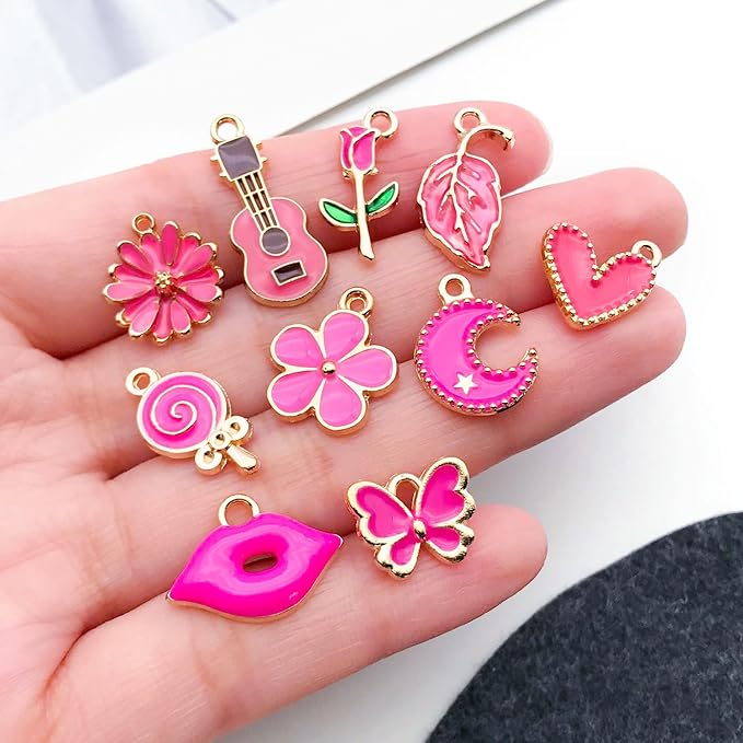 WOCRAFT 40pcs 20 pairs Assorted Enamel Bracelet Charms for Jewelry Making DIY Necklace Bracelet Earrings Keychain Crafting Charms Kit Crafts (Rose Red-SN993)