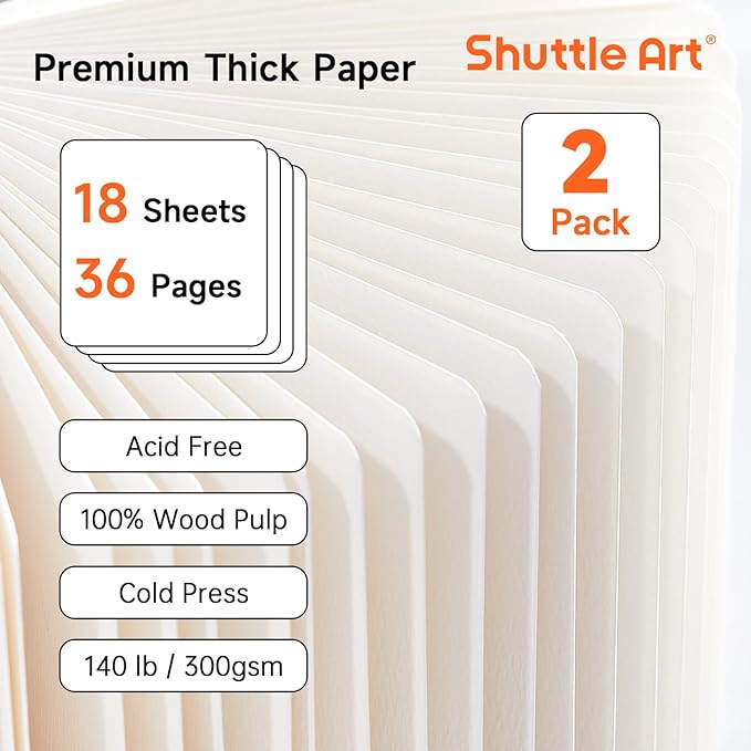 Shuttle Art Small Sketchbook for Acrylic Paint Marker - 2 Pack (36 Sheets Total) 2.36x2.36 Watercolor Journal with 140LB (300 GSM) Paper, Acrylic Paint Marker Journal for FlipFunAlong