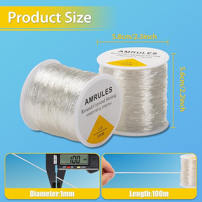 2 Rolls 1mm Elastic String for Bracelets, 656 Feet Crystal Stretchy String Clay Bead Cord for Bracelet Beading Necklace Jewelry Crafts Making, White