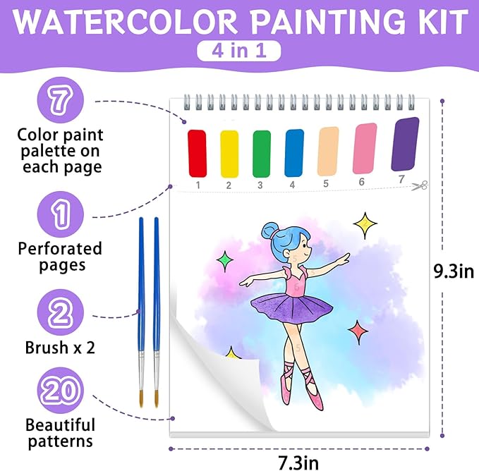 SOCOLER Paint with Water Coloring Books for Toddlers,Mess Free Watercolor Painting Papers for Kids Water Color Paint Kit Art Craft Birthday Gift for Ages 1-3, 4-8(Princess and Party)