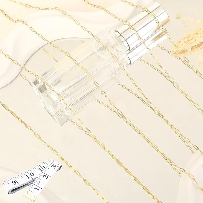 16Ft Stainless Steel Paperclip Chain for Jewelry Making, 2.5mm Width Gold Plated Paper Clip Link Chains Roll for DIY Necklace Bracelet Jewelry Making Supplies with Lobster Clasps Soft Tape Measure