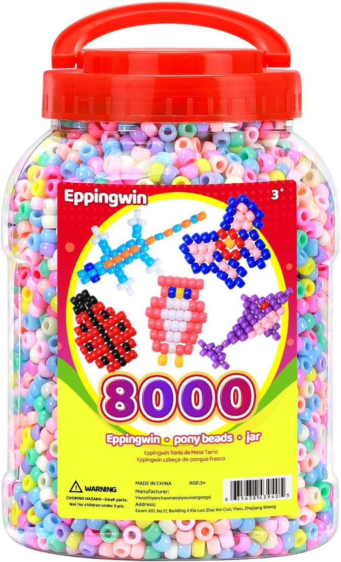 eppingwin 8000+pcs wholesale large pony beads (6x9 mm) bucket, easy storage kandi bead bulk, beads for jewelry making, crafts (macaron)
