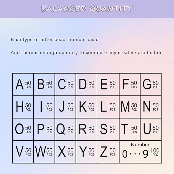 1400pcs Letter Beads Silver 7x4mm Black on Silver for Jewelry Making Bracelet Hair Braids Crafts