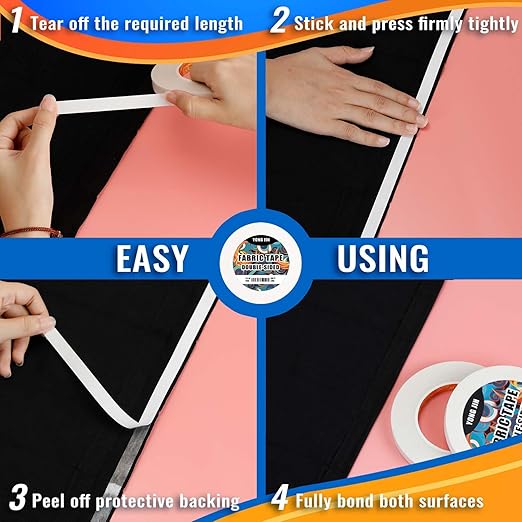 YONGJIN Double-Sided Fabric Tape (2 Rolls) - No Sewing or Ironing Required, Perfect for Quick Clothing Repairs, Fabric Bonding, Adhesive Cloth Tape for Hemming and DIY Crafts (3/5inch+1inch)
