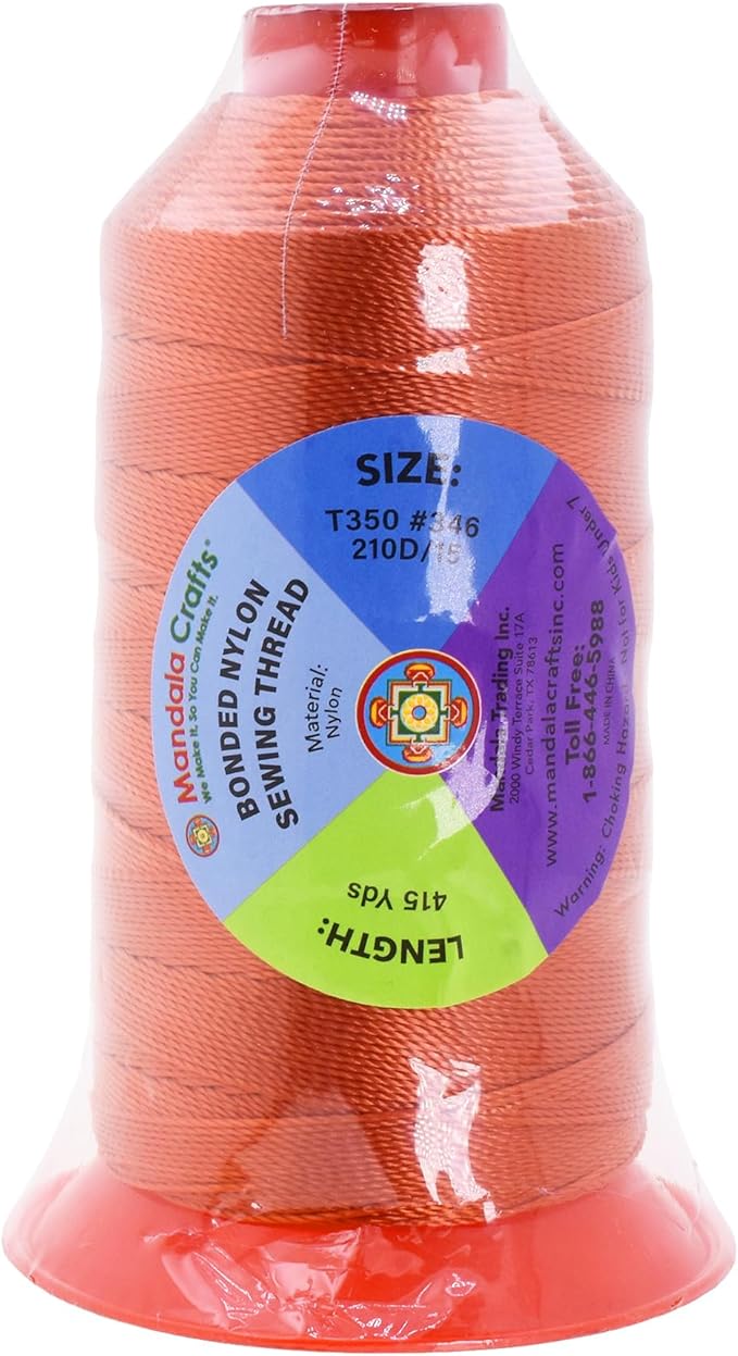 Mandala Crafts Size 346 210D T350 Bonded Nylon Thread - Rust 415 YDs Tex 350 Heavy Duty Sewing Threads for Leather, Jeans, Weaving, Outdoor Marine Upholstery