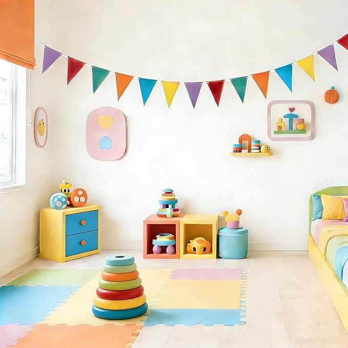 Rainbow Pennant Banner Paper Bunting Hanging Decoration for Birthday Wedding Graduation Pride Theme Party, Pack of 30 Counts Pennant, 20 feet