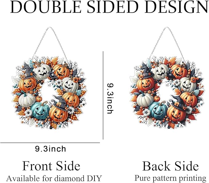 Diamond Art Hanging Kits for Adult, Pumpkin Wreath Diamond Art Crafts Decor, 5D DIY Acrylic Diamond Art Painting Ornaments, Window Pendants Wall Hanging Kits for Home Garden