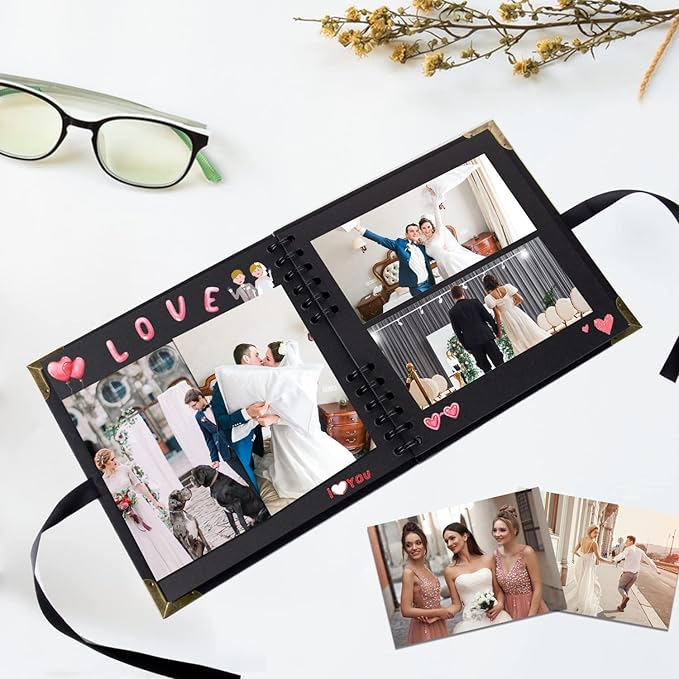 Scrapbook (8 x 8 inch) Scrapbook Album 60 Pages Ideal for Your DIY Scrapbooking Albums Wedding and Anniversary Family Photo Album (black)