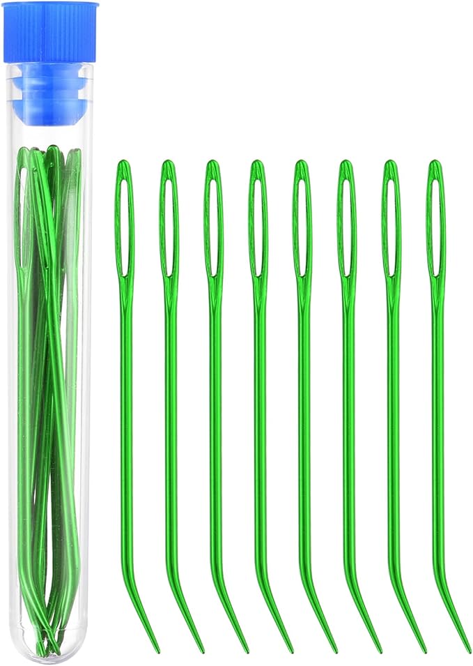 uxcell 8 Pcs Yarn Needle Kit, 2.76 Inch Tapestry Needles Bent High Carbon Iron Large Eye Sewing Darning Needles Hand Sewing Needles with Storage for Hand Sewing Art Crafts, Green