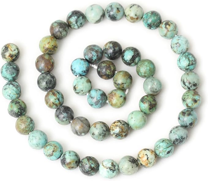 cheavian 45pcs 8mm natural african turquoise stone gemstone round loose beads for jewelry making diy bracelet necklace materials 1 strand 15"