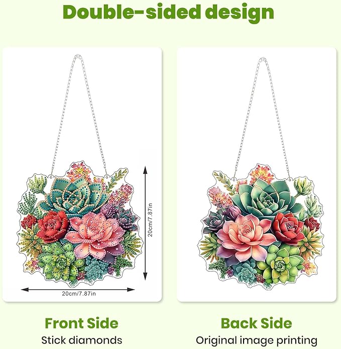 MXJSUA Succulents Special Shaped Hanging Diamond Painting Art Kits for Adults, Crystal Rhinestone Acrylic Gem Art Pendant Ornaments Kit for Home Decor and Gift 7.87 * 7.87 Inch