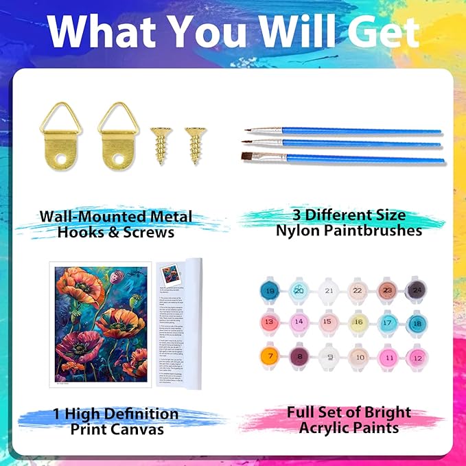 xcemhil Paint by Numbers Kit for Adults, Paint by Number Colorful Flowers, Abstract Flowers Paint by Numbers Kit for Adults Beginner for Gift and Home Wall Decor 16x20 Inch