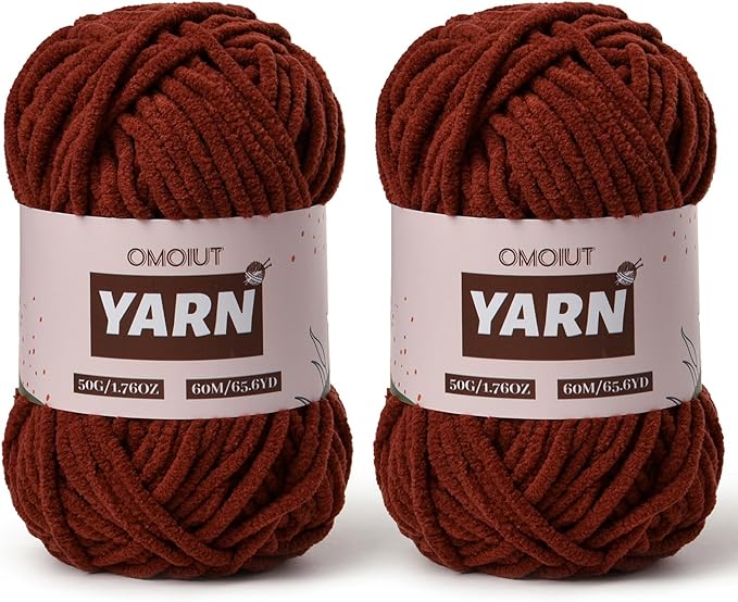 2 Packs Plush Chenille Chunky Crochet Yarn - Baby Yarn for Crocheting Soft - Velvet Yarns Knitting for Blankets Crafts - Fluffy Amigurumi Yarns 100g/131yds (2 Coffee)
