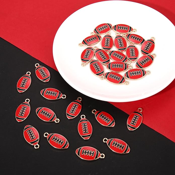 NVENF 30PCS Football Charms for Jewelry Making, Enamel Football Charms for Bracelet Necklace Earrings Making, Red Black White Blue Purple Orange Game Day Football Charm Bulk