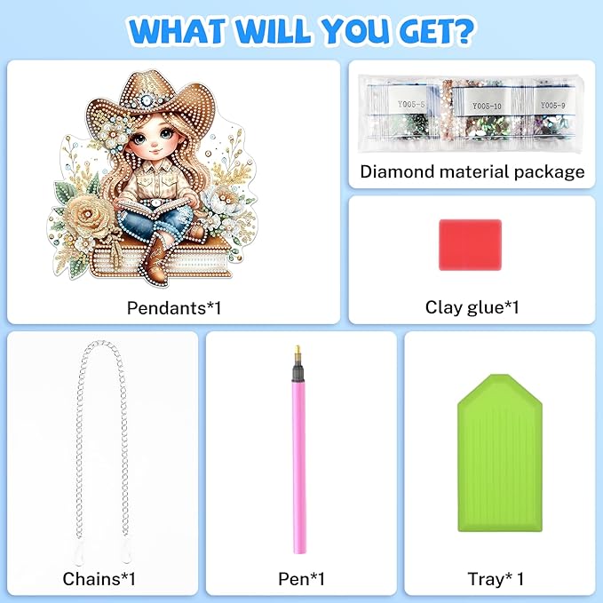 Bowetile Cow Girl Diamond Art Hanging Kits for Adults, 5D Special Shape Diamond Painting Kits, Animal Gem Art Suncatchers Painting Pendant Ornament for Home Garden Wall Decor