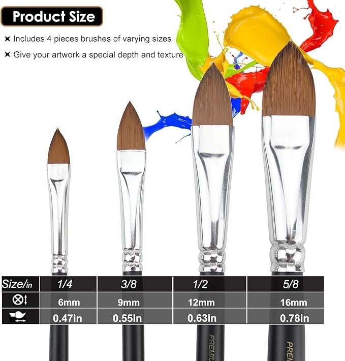 Cat Tongue Watercolor Brushes Set - 4 PCS Oval Wash Paint Brushes for Acrylic Painting, Water Color Brushes for Adult Floral Petal Artist Paintbrushes