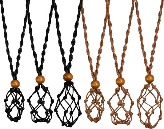 6 Pieces D20 Adjustable Necklace Cord Empty Stone Holder, Hand-Braided Crystal Holder for DIY Jewelry Making, Fits Natural Stones Quartz Beads Pendants, Wax Rope with Adjustable Knot