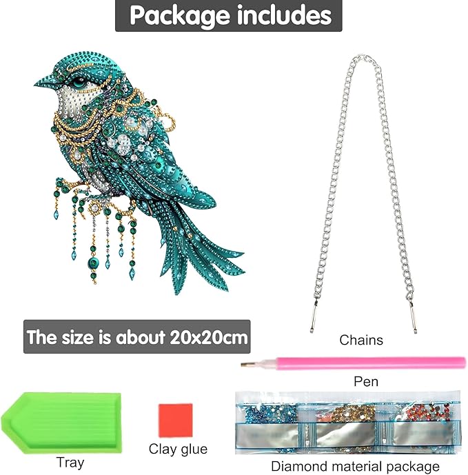 Bimkole Bird Diamond Art Hanging Kit for Adult, DIY 5D Animals Diamond Art Painting Window Pendant, Acrylic Crystal Art Hanging Ornament for Wall Home Garden Front Door Decor - 7.8x7.8 Inch
