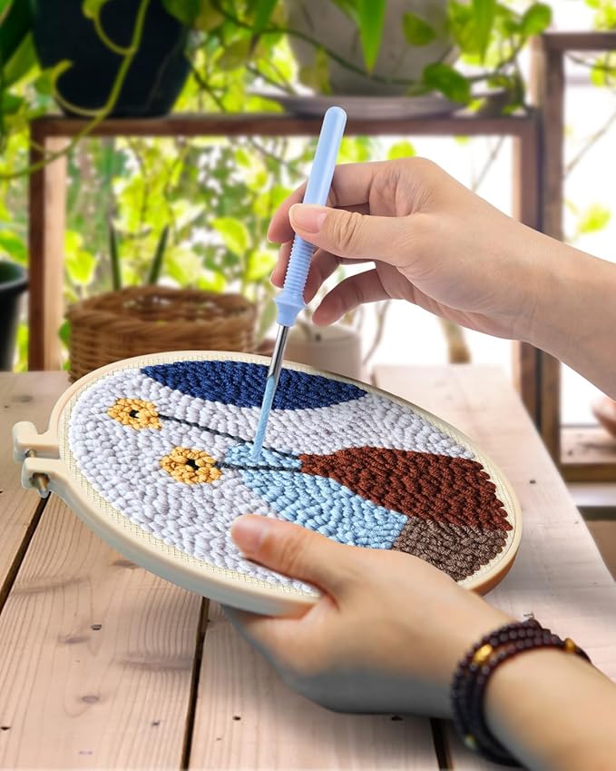 TINDTOP Punch Needle Kits, Punch Embroidery Kits for Adults Beginner, Tool with Punch Needle Fabric, Hoops, Yarns and Sewing Needles