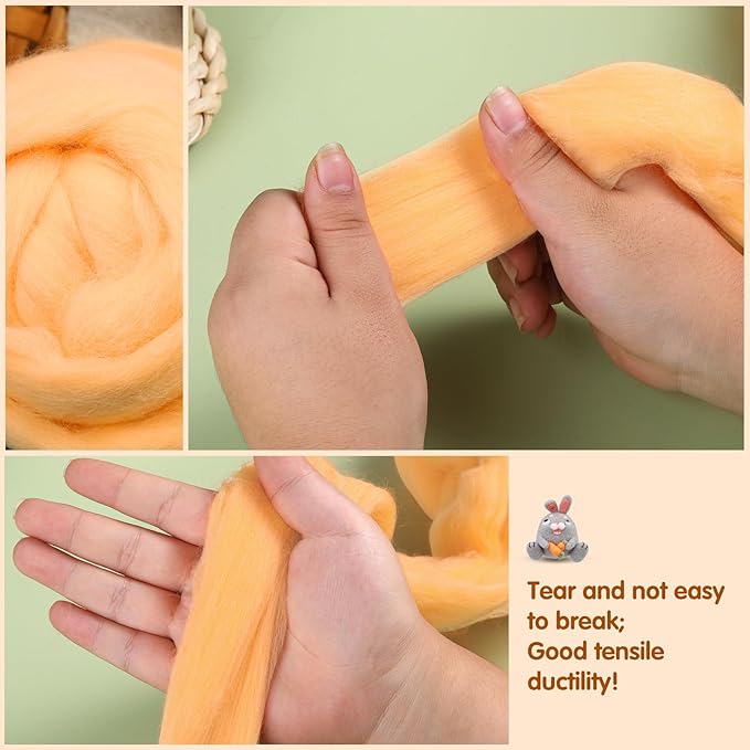 3.53oz Wool Roving, Wool Felting Supplies, Pure Wool, Chunky Yarn, Spinning Wool Roving for Needle Felting Wet Felting DIY Hand Spinning (Light Orange)