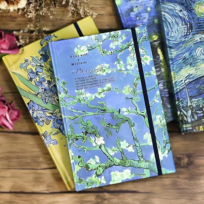 Art Journal, Sketch book, Blank Notebook, 130gsm, Thick Paper Sketchbook, A5, Hardcover Drawing Notebook, Blank Page Journal, Lay Flat, Unlined, Van Gogh Almond Blossom, Cute Sketchbook