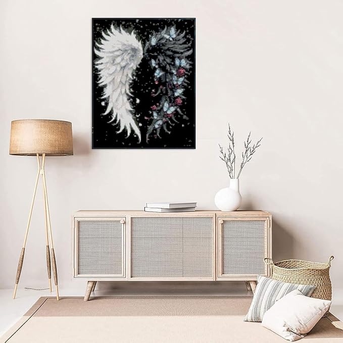 Angel Wings Stamped Cross Stitch Kits for Adults,Colourful Angel Wings Dimensions Cross Stitch Kits Embroidery Kit Arts and Crafts for Beginners 15.7x11.8 inches