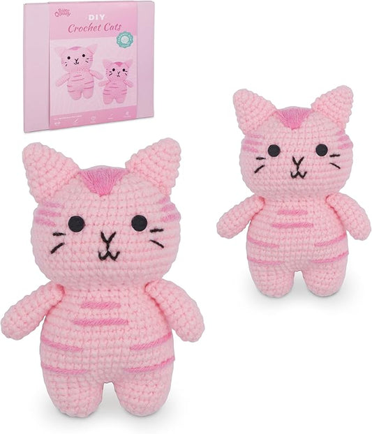 HOUSE CREATIVITY Cat Crochet Kit for Beginners – Make a Variety of Adorable Kittens, Amigurumi Crochet Starter Kit with Yarn, Eyes & Step-by-Step Video Tutorial, DIY Craft for Cat Lovers