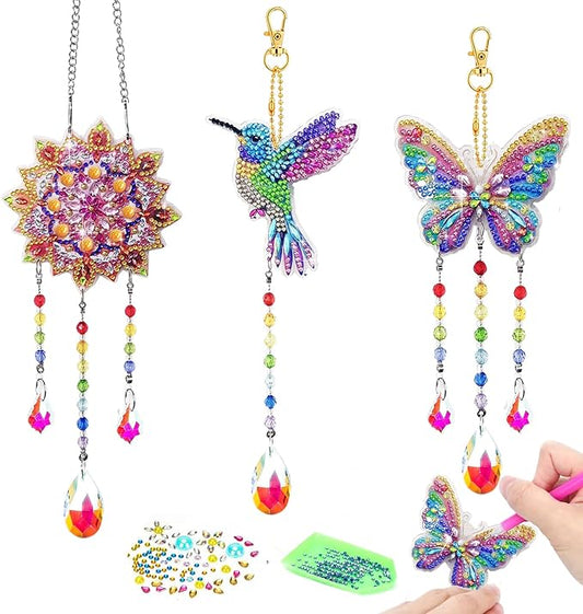 Arts and Crafts for Kids 6-12, Birthday Gifts for Girls, DIY Diamond Painting Kits for Kids Teens Adults, Butterfly Sun Hummingbird Wind Chimes for Home Garden Decor