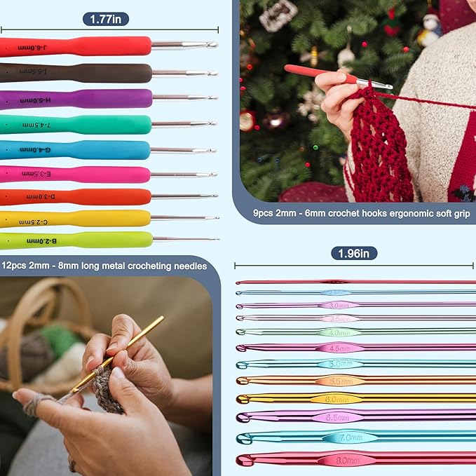 Katech 99-Piece Crochet Hooks Set, Crochet Hook Kit with Storage Case, Ergonomic Knitting Needles Weave Yarn Kits DIY Hand Knitting Craft Art Tools for Knitting Hat, Bag, Socks, Scarf and Sweaters
