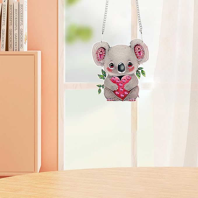 DIY 5D Diamond Painting Rhinestone Acrylic Pendant Kit Love Koala Special Shape Diamond Art Crafts Wall Hanging Mosaic Art Door Window Home Decoration Ornament Valentine's Day Gifts