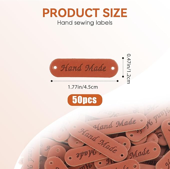 50 PU Leather Embossed Crochet Tags with Holes for Handmade Items, Knitting Hats & DIY Craft Supplies