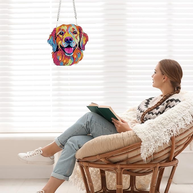 AiYuanzsh Diamond Art Painting Ornament 5D DIY Diamond Art Animal Dog Creative Design Handmade Acrylic Pendant Mosaic Making Kits by Number Kits Home Decoration Pendant