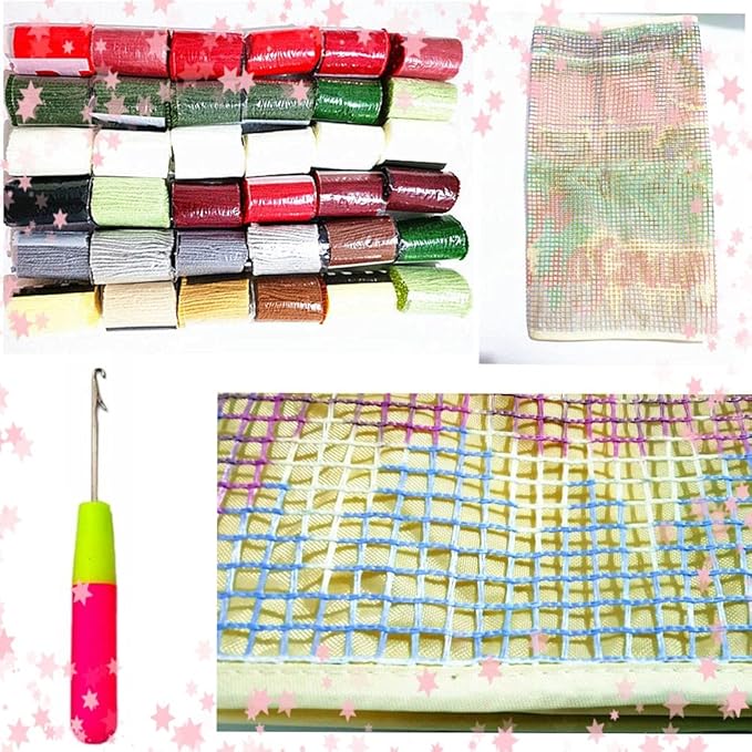 DIY Latch Hook Kits Cross Throw Carpet Embroidery Cover Rug Pattern Color Printed Canvas 52x38cm, Crochet Needlework Crafts for Kids and Adults