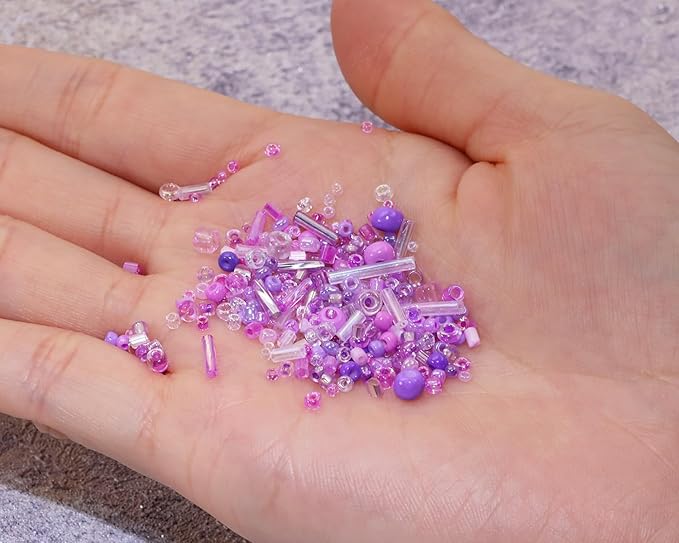 Mixed Craft Beads 1000Pcs/20g Glass Seed Tube Bugle 1.5-4.5mm Small Loose Spacer for DIY Bracelets Necklace Earring Jewelry Making (Purple)